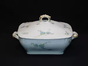 Antique Charles Ahrenfeldt Limoges Blue Floral AHR383 Square Covered Dish - Picture 1 of 9