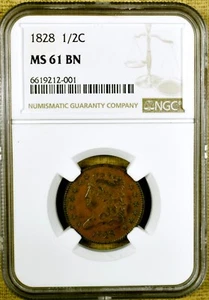 1828 NGC MS61 BN Half Cent - 13 Stars - Picture 1 of 2