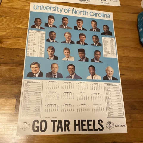 1986-87 UNC North Carolina Tar heels Basketball Team Calendar Poster Roy Dean Cover
