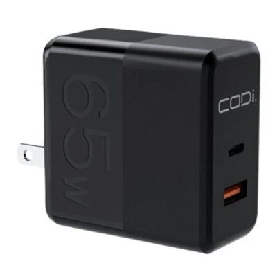 Cargador de Pared CODi 65W GaN Doble Puerto Negro con Salidas USB-C y USB-A Foto 1 de 4