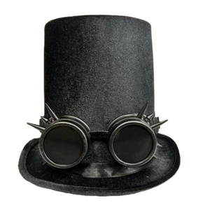 Deluxe Black Top Hat & Black Spiked Goggles Steampunk Wedding Victorian Cosplay - Picture 1 of 2