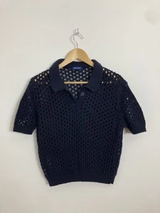 Cool Vintage American Apparel Crochet Mesh Net Top Dark Navy Blue Medium - Picture 1 of 5