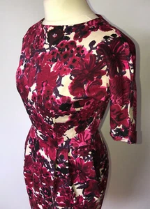 Asos Shift Dress Bold Floral Pink White Sleeves Pockets Wedding Event UK Size 10 - Picture 1 of 11