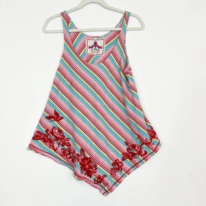 Johnny Was Embroidered Rainbow Stripe Tank Top Asymmetrical Hemline Women's XS - Picture 1 of 9