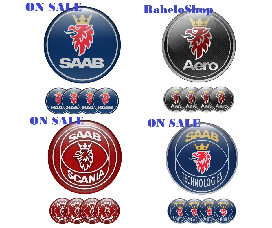 SAAB наклейки логотип колесо эмблема набор из 4 x все размеры куполообразный силиконовый 3D печати - Изображение 1 из 1