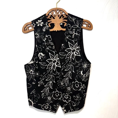Chaleco MIXIT Vintage Años 90 Negro Blanco Floral Abotonado Sin Mangas Fiesta Cóctel 7 Foto 1 de 4