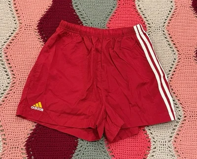 VINTAGE 1990'S ADIDAS NYLON SOCCER SHORTS MEN'S Small Red GREAT COLORWAY!!! - Image 1 of 4