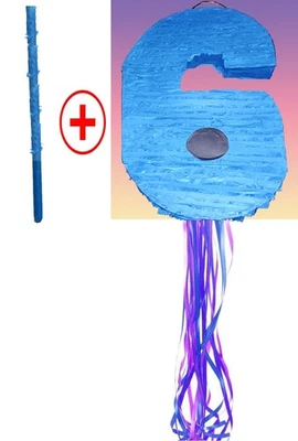 Number Six Seis Pinata birthday Piñata Pull string Hit WITH OPTION OF STICK NEW! - Image 1 of 4
