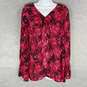 Roz & Ali Top Womens Sz XL Floral Ruffle V-Neck Feminine Bell Long Sleeve Flowy - Picture 1 of 13