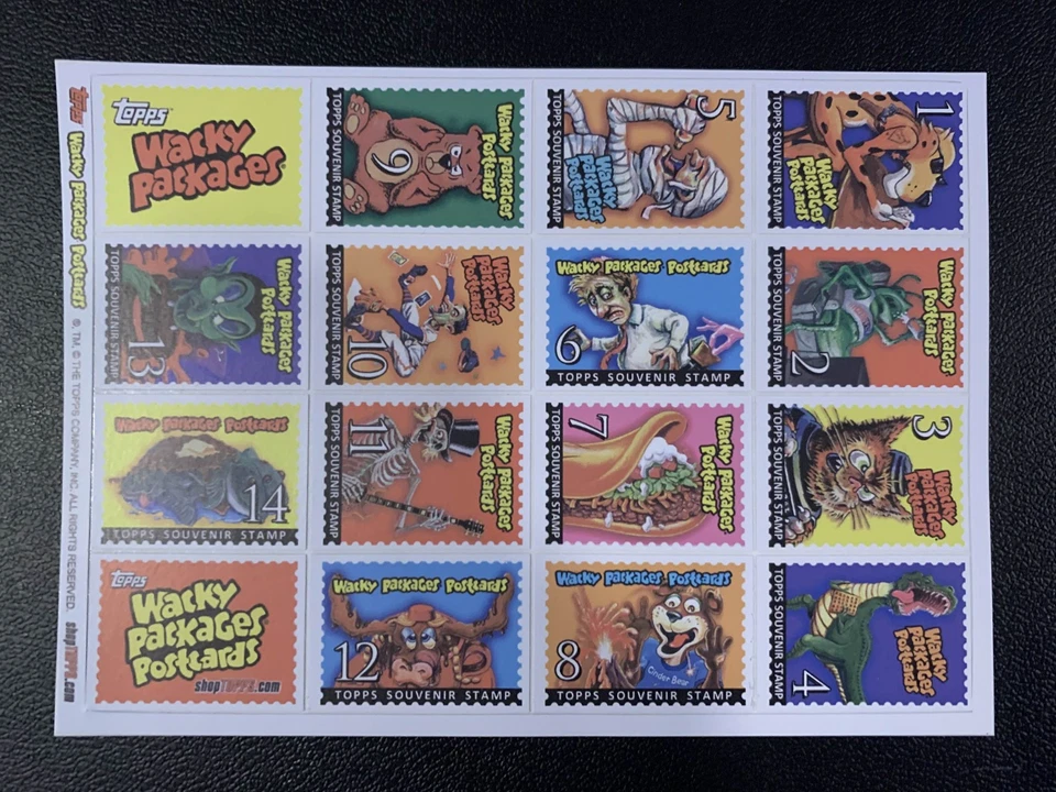 WACKY PACKAGES POSTCARD SOUVENIR STAMP SHEET Full Sheet of 16 Topps 2010 - Image 1 of 1