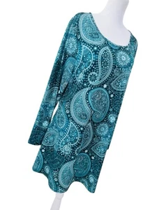 Top túnica artística para mujer Lily Firmiana talla XL manga larga azul cachemira boho - Imagen 1 de 11