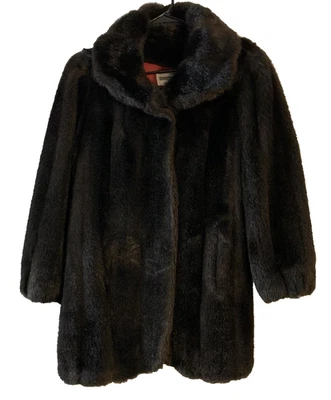 De Colección DonnyBrook Abrigo de Piel Sintética Chaqueta de Piel para Mujer Talla 12 Negro Cuello Alto Gancho Cierre Foto 1 de 4