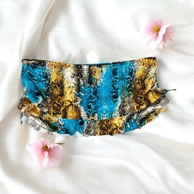 Reptile Snake Print Mini Ruffle Swim Skirt Bathing Suit Beach Tropical Summer 18 - Image 1 of 4