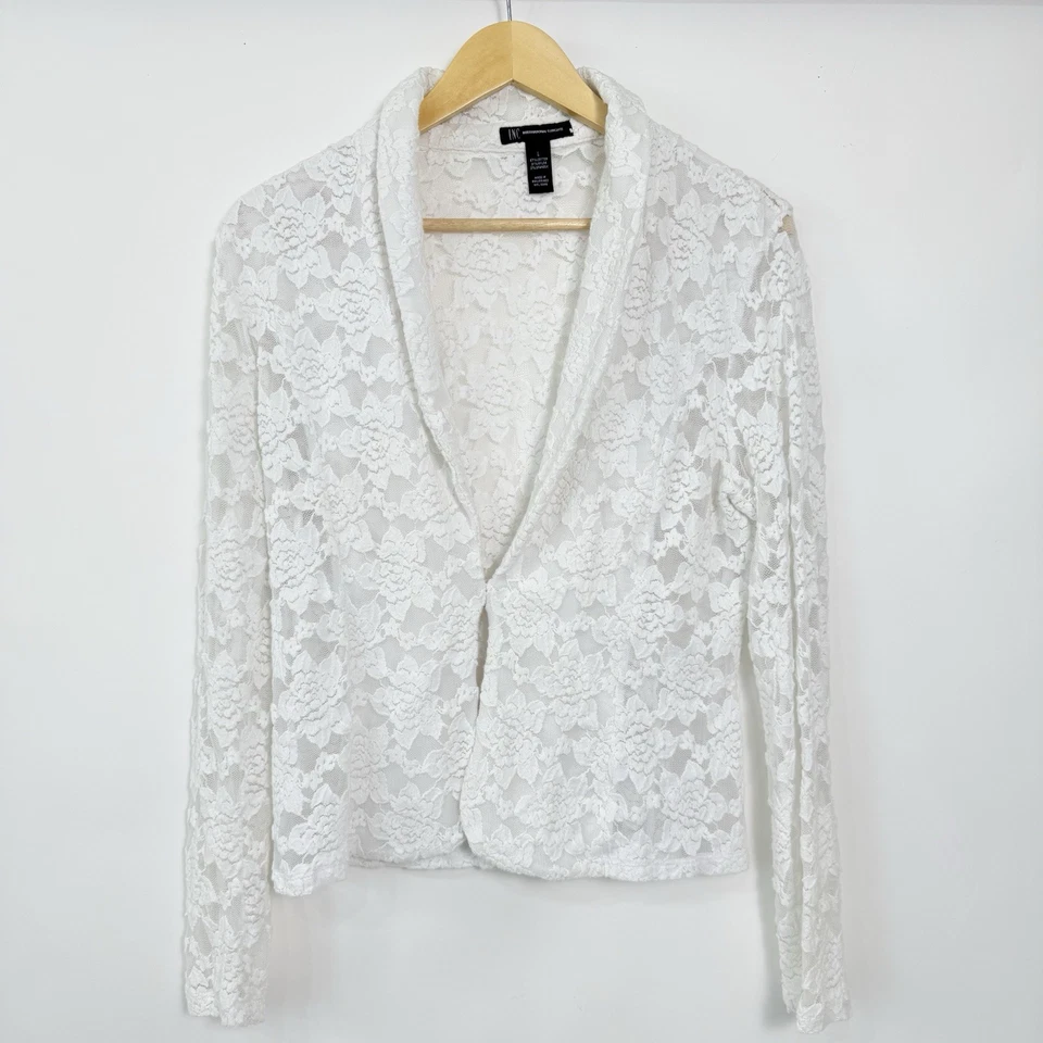 Blazer de encaje floral transparente para mujer talla L blanco ligeramente recortado cabaña jardín Foto 1 de 4
