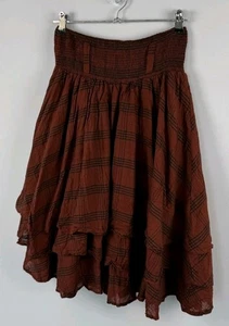 Ewa I Walla burgundy Check Tiered layered Cotton Skirt OS lagenlook boho vintage - Picture 1 of 9