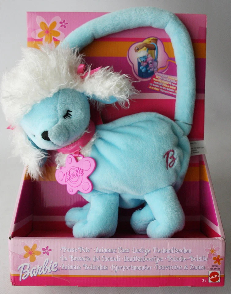 2002 Barbie Purse Pets Blue Poodle Dog Plush Animal Bag Mattel Collectable