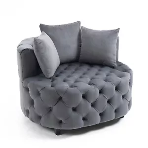 360° Armchair Velvet Classical Barrel Chair 3 Pillows Leisure Round Accent Chair - Picture 1 of 8