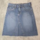 Levis Denim Jean Skirt Size 12 Raw Frayed Hem Blue Mid To Knee Length