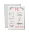 1 x 1992 Facts A5 Blank Greetings Card - Birthday Year Floral Girls Gift #77039