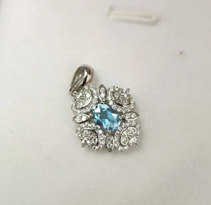 Sterling Silver Natural Blue Topaz Pendant Without Chain New UK Seller 00732 - Picture 1 of 6