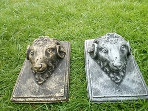 Ram heads. Garden wall hanging style ram heads. Hand painted in black silver. - Picture 1 of 3