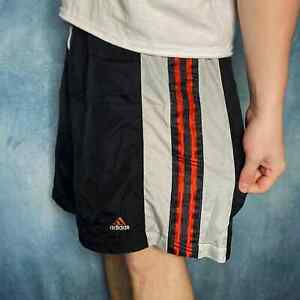 Vintage Adidas Swim Trunks Black Orange Three Stripes Logo Tape White Tag 1990s