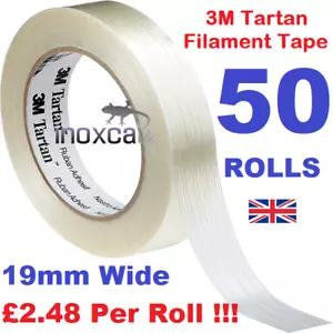 50 ROLLEN 19mm BREIT X 50 MTR ROLLE 3M TARTAN KLEBEBAND GLAS FILAMENT KLEBEBAND 3M QUALITÄT - Bild 1 von 1