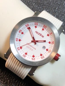 Redline Compressor Men’s Watch Stainless WR100M White & Red Dial New Battery - Picture 1 of 24