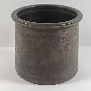 Antique Bronze Indian Hindu Panch Patra Medicine Oxen Floral Vessel Pot Rare - Picture 1 of 15