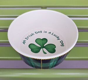 Celtic 'An Irish Dog is a Lucky Dog' Tartan Plaid Ceramic Food Water Bowl