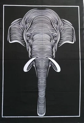 Póster colgante cara de elefante de algodón negro tapiz bohemio arte Foto 1 de 3