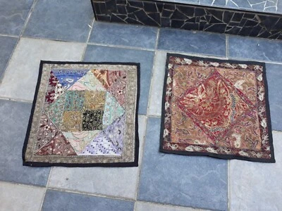 Lot 2 Housses Coussins Motif Patchwork Oriental Brodé - Photo 1/4