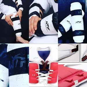 Taekwondo Kampfweste WT mit Arm- & Schienbeinschutz PU-Leder Kampfanzug Set - Bild 1 von 12