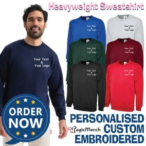Personalised Embroidered Unisex Heavyweight Sweatshirt Your Text Work Out Sports - Picture 1 of 19