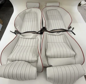 1987-1993 Ford Mustang Seat Upholstery convertible Only, Oxford White Red Trim - Picture 1 of 5