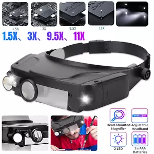 Juwelier Kopf Stirnband Lupe 2 LED beleuchtet Visier Vergrößerungsbrille Linse - Bild 1 von 5