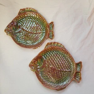 Vintage Holland Form 2 dunkelgrüne und braune Fischteller 'Pickles' & 'Oliven' - Bild 1 von 13