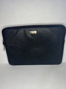 Kate Spade Laptop/Tablet Case Sleeve Black Leather 12.5 x 9" Pink Interior VGC - Picture 1 of 8