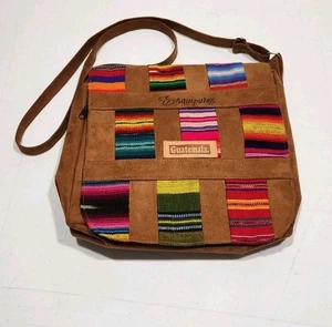 Guatemala Brown Suede Woven Colorful Messenger Bag  - Picture 1 of 7