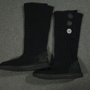 UGG Black Knit Boots Womens Size 6 US 3 Button READ - Picture 1 of 14