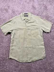 Cremieux Houndstooth Silk / Cotton Button Up Short Sleeve Men’s Shirt L Green - Picture 1 of 7