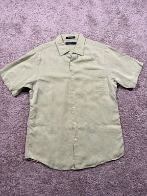 Cremieux Houndstooth Silk / Cotton Button Up Short Sleeve Men’s Shirt L Green - Image 1 of 4