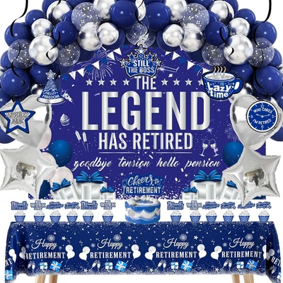 Kit de decoraciones de fiesta de jubilación para hombres y mujeres - Telón de fondo de feliz jubilación, Ha Foto 1 de 4