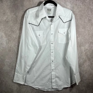 Ely Cattleman Western Shirt Mens Large White Pearl Snap Long Sleeves Cowboy - Picture 1 of 8