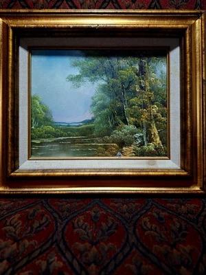Pintura al óleo vintage paisaje firmado 13"x14" Foto 1 de 4
