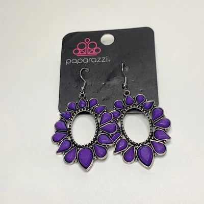 Paparazzi Jewelry Silver Tone And Purple Dangle Earrings - Image 1 of 2
