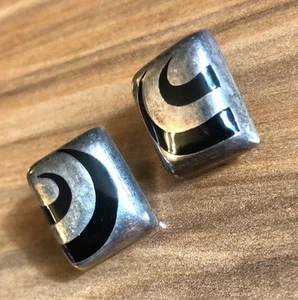 Vintage TAXCO 925 Sterling Silver & Onyx Earrings, Signed TC 328 - Picture 1 of 7
