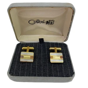 VTG Colibri Tri Colored Toned Gold Silver Copper Tone Cuff Link Set Boxed 1950s - Picture 1 of 8
