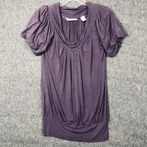 Bill BLASS Purple Tunic Pullover Top Womens M Mock Neck Puff Sleeve Stretch - Picture 1 of 8
