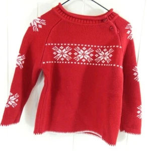 Hanna Andersson Girls 100 4 Sweater Red Fair Isle Long Sleeve Holiday Unisex EUC - Picture 1 of 3